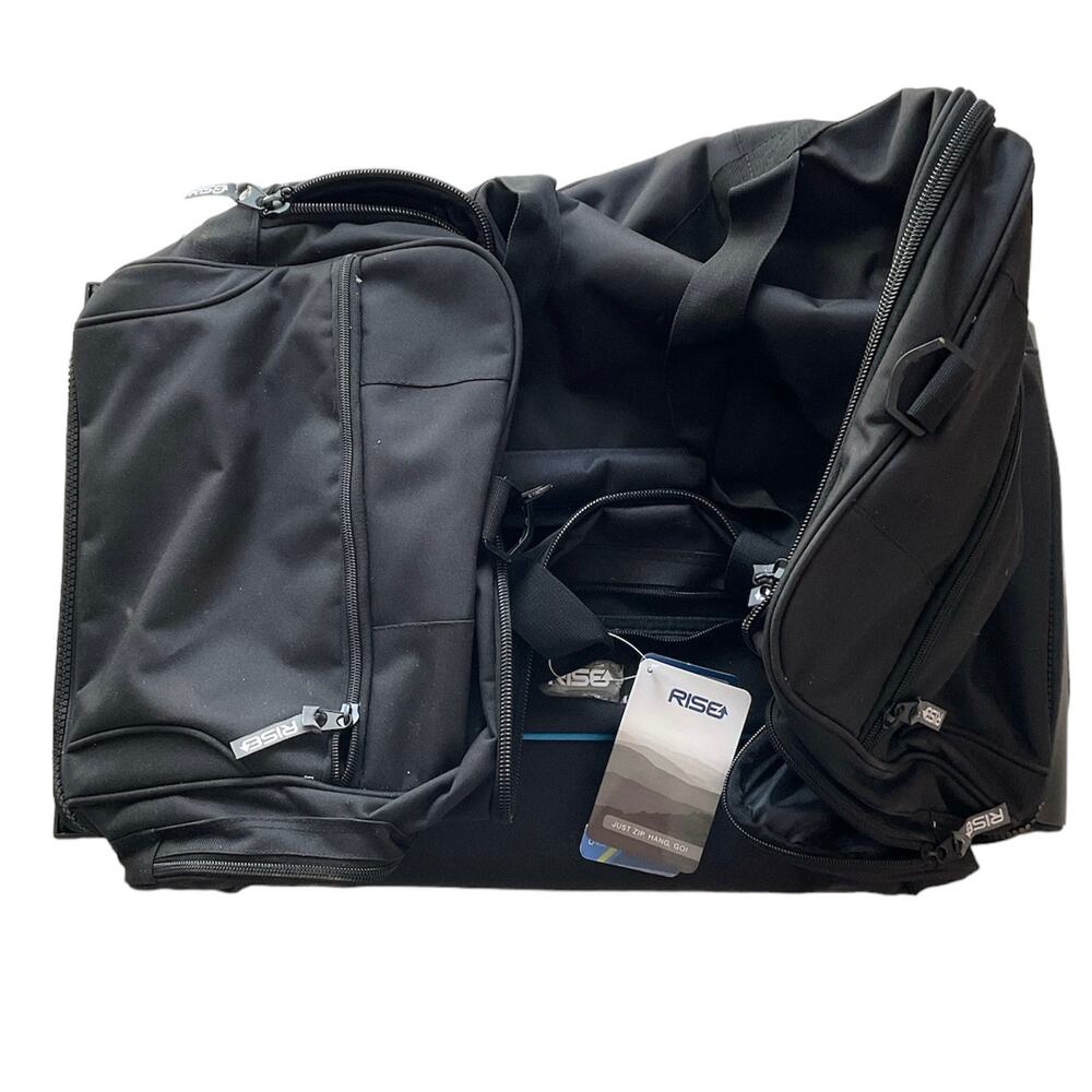 RISE and Hang Weekender Duffel Bag Large Black w Blue  Gray Lining